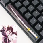Artisan Demon Slayer RGB Spacebar Keycap featuring iconic anime characters within luminous, starry translucent resin, captured from a detailed angle.