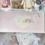 Explore the large whimsical pastel Dessert Kurousa and Shirousa Desk Mat, highlighting its charming design with sweet bunnies, cakes, and treats for a cozy, playful design.