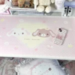 A large whimsical pastel Dessert Kurousa and Shirousa Desk Mat showcasing a charming bunny surrounded by sweet treats, creating a cozy and playful desktop aesthetics.