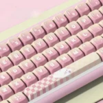 Premium PBT MDA Dessert Rabbit Keycaps Set, featuring pastel pink and yellow gradients. Adorable dessert rabbit illustrations create a whimsical design.