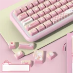Playful Premium PBT MDA Dessert Rabbit Keycaps Set, with pastel pink and yellow gradient keycaps and adorable dessert rabbit illustrations.