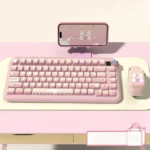 Playful Premium PBT MDA Dessert Rabbit Keycap Set. Adorable pastel pink and yellow dessert-themed rabbits transform keyboards with sweet joy.