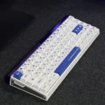 Close-up of dazzling diamond PBT keycaps set showcasing their sparkling, multifaceted design and brilliant. The durable PBT material.