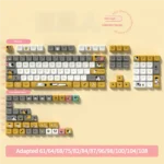 Whimsical dog theme PBT MDA keycaps set gallery, featuring adorable dog illustrations and paw prints in a warm palette, highlighting the durable profile.