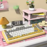 Whimsical dog theme PBT MDA keycaps set featuring adorable illustrations and paw prints, showcasing their durable quality and playful design.