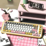 Vibrant set of playful dog theme PBT keycaps set, featuring heartwarming canine illustrations and paw prints, perfect for custom keyboards.