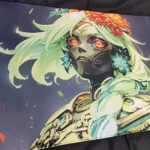 Vibrant, large Dota 2 Muerta heroic fantasy art desk mat showcased from various angles, emphasizing its exclusive design and premium quality.