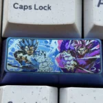 Epic Dragon Ball Super Saiyan & Vegeta titanium keycap, showcasing iconic anime art and premium metallic craftsmanship.