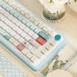Exquisite Dunhuang Art Keycaps Set, PBT dye-sub, displayed from various angles, highlighting vibrant ancient Chinese mural designs and durable quality.