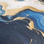 Dynamic Blue White Gold Mouse Pad showcasing its waterproof surface and non-slip backing from a unique angle, perfect for creative workspaces.