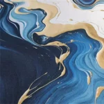 Detailed view of the Dynamic Blue White Gold Mouse Pad, showcasing its dynamic blue-gold fluid abstract art, waterproof surface, and non-slip backing.