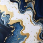 Dynamic Blue White Gold Mouse Pad showcasing a dynamic blue, white, and shimmering gold abstract design, emphasizing its waterproof and non-slip features.