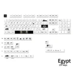A detailed gallery view of durable PBT Egypt Keycaps Set, showcasing intricate hieroglyphs and pharaoh motifs from various angles, celebrating ancient.
