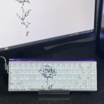 Elegant Rose side-engraved PBT magnetic keycap set, viewed from various angles, showcasing magnetic switch compatibility and crisp backlighting.