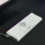 Elegant rose side-engraved PBT keycap set for magnetic switches, presented from various angles. Highlights include the subtle rose design and crisp design.