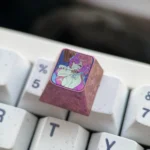 Premium Elysia Titanium Keycap for Honkai Impact 3rd ESC, featuring ethereal character art on polished titanium, shown from various angles.