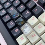 Showcases an exquisite handcrafted translucent artisan keycap, featuring ethereal wind dancing on its delicate, abstract surface.