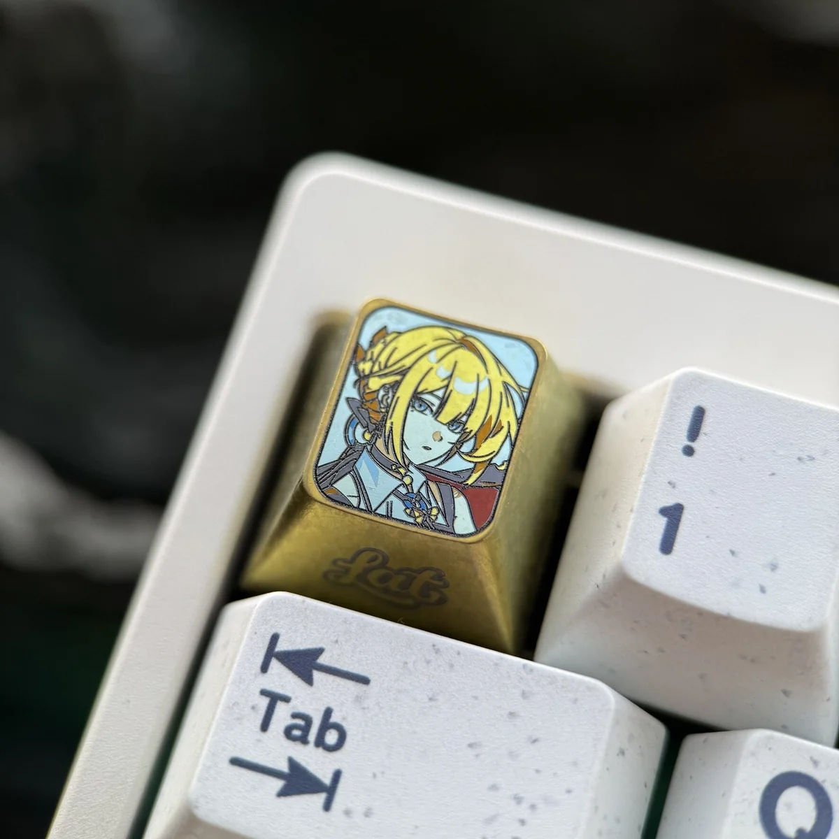 Premium Zenless Zone Zero Evelyn Chevalier Titanium ESC keycap from multiple angles, showcasing its futuristic metallic finish and intricate character.