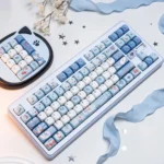 Unique Fallen Alice in Wonderland keycaps set, dark fantasy aesthetic. Melancholic characters and intricate designs shown from multiple artistic angles.