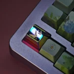 Artistic side profile of the Artisan Flower Butterfly Keycap, showcasing its intricate metallic wings and delicate floral details, capturing nature's design.