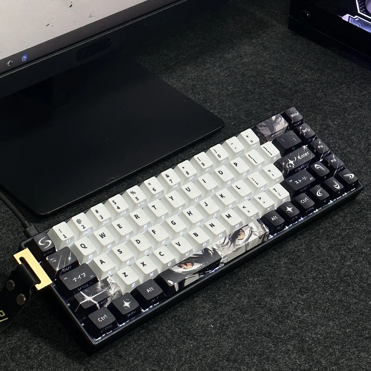 Flowing Shadow Cherry Keycap Set: Multiple angles reveal subtle side legends, gradients, and light, emphasizing brilliant backlighting.