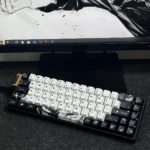 Flowing Shadow Cherry Keycap Set. Artistic views show subtle side legends, vibrant gradients, and backlit brilliance for a captivating design.