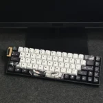 Flowing Shadow Cherry Keycap Set, brilliantly backlit, reveal subtle side legends and vibrant gradients. An artistic, captivating desk aesthetic.