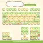 Enchanting Forest Fairy Tale PBT Keycap Set, multiple views reveal whimsical pastel forest art and nature-inspired details for a magical keyboard aesthetics.