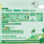 Vibrant 158-key Whimsical Forest Party PBT keycaps set, an artistic set with lush green foliage, playful creatures, and refreshing botanical design.