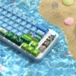 Detailed view of the Freeze PBT dye-sub summer keycap set, showcasing playful retro illustrations and refreshing colors. A premium, nostalgic summer design.