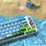 The Freeze Summer Keycap Set, seen from various angles, showcases its premium PBT dye-sub retro designs. Features refreshing, playful illustrations.