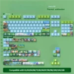 Freeze Summer Keycap Set, 158-key PBT dye-sub, showcasing a nostalgic 'Summer Snapshot' design with playful retro illustrations.