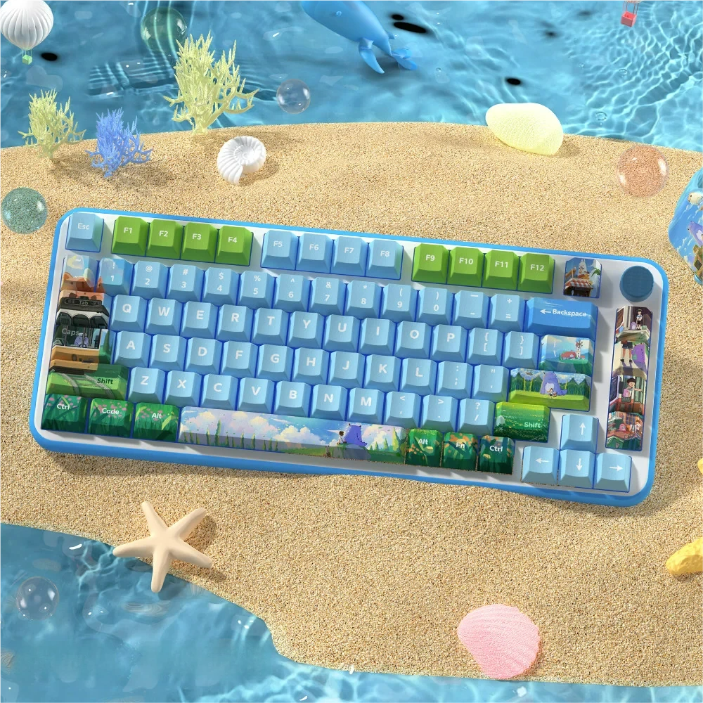 Freeze Summer Keycap Set, PBT Dye-Sub, displaying playful, nostalgic retro summer scenes with refreshing colors, delivering a premium, artistic aesthetics.