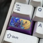 Premium Frieren & Fern titanium artisan keycap (1.75U), showcasing elegant anime artistry meticulously etched from various angles.