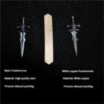 Artisan Frostmourne keycap, showing its intricate dark fantasy details, icy blue accents, ancient runes, and the unique removable sword.