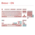 Close-up of the Game1989 retro PBT keycaps set, showcasing the vibrant candy pink and white keys, perfect for a playful 80s arcade gaming setup.