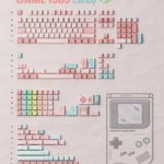 Close-up of Game1989 retro PBT keycaps set in vibrant candy pink, highlighting the playful 80s arcade gaming aesthetic from a dynamic angle.