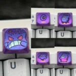 Close-up of the mischievous Gengar Titanium Keycap, revealing its premium, intricately sculpted low-profile design crafted from sleek titanium alloy.