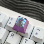 Exclusive Genshin Impact Columbina titanium ESC keycap. Intricately detailed, mysterious, dark design from various angles. Premium, durable ethereal beauty.