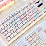 Dreamy Girl's Worries Series Keycap Set for custom keyboards, showcasing whimsical pastel hues from different angles, inspiring personalized expression.