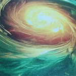 Artistic angled shot of the Gold Green Vortex Mouse Pad, showcasing its mesmerizing gold and green swirling pattern, waterproof surface.