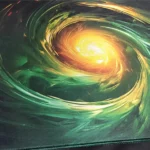 A striking view of the Gold Green Vortex Mouse Pad, revealing its vibrant gold and green swirling vortex art, engineered with a waterproof surface.