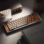 Multiple angles of the Good Night Cocoa PBT+PC backlit keycap set, highlighting its warm, translucent cocoa hues, perfect for cozy evening comfort.