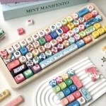 A vibrant Cat Candy Graffiti Keycap Set, showcasing playful cat art and lollipop details across the full 134-key layout.