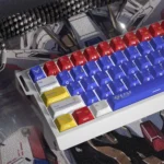 Premium Gundam PBT side-lit keycaps set, showcasing futuristic mecha aesthetics and iconic motifs with durable, sleek legends for mechanical keyboards.
