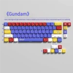 Futuristic Gundam PBT side-lit keycaps set, a 74-key set for 6068 mechanical keyboards, featuring iconic mecha aesthetics and durable side-lit legends.
