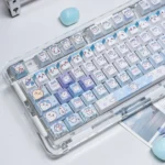 Chiikawa: Hachiware Series Keycap Set showcasing vibrant character designs with unique translucent and three-sided backlighting from various angles.