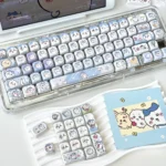 Chiikawa: Hachiware Series Keycap Set. Multiple angles reveal unique translucent, side-engraved, three-sided backlit character designs. Playful, vibrant keyboard.