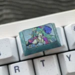 Hatsune Miku 1.5U Tab Titanium Artisan Keycap, a close-up showcasing its iconic design and premium metallic titanium craftsmanship from a unique angle.