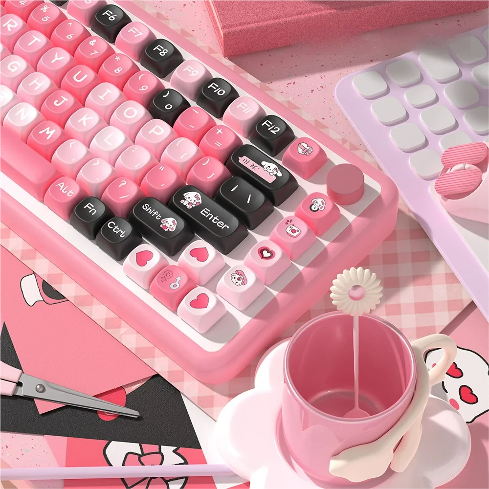 Dynamic Heartbeat PBT MCA keycaps set from multiple angles, highlighting the unique design, durable PBT, and artistic personal expression.